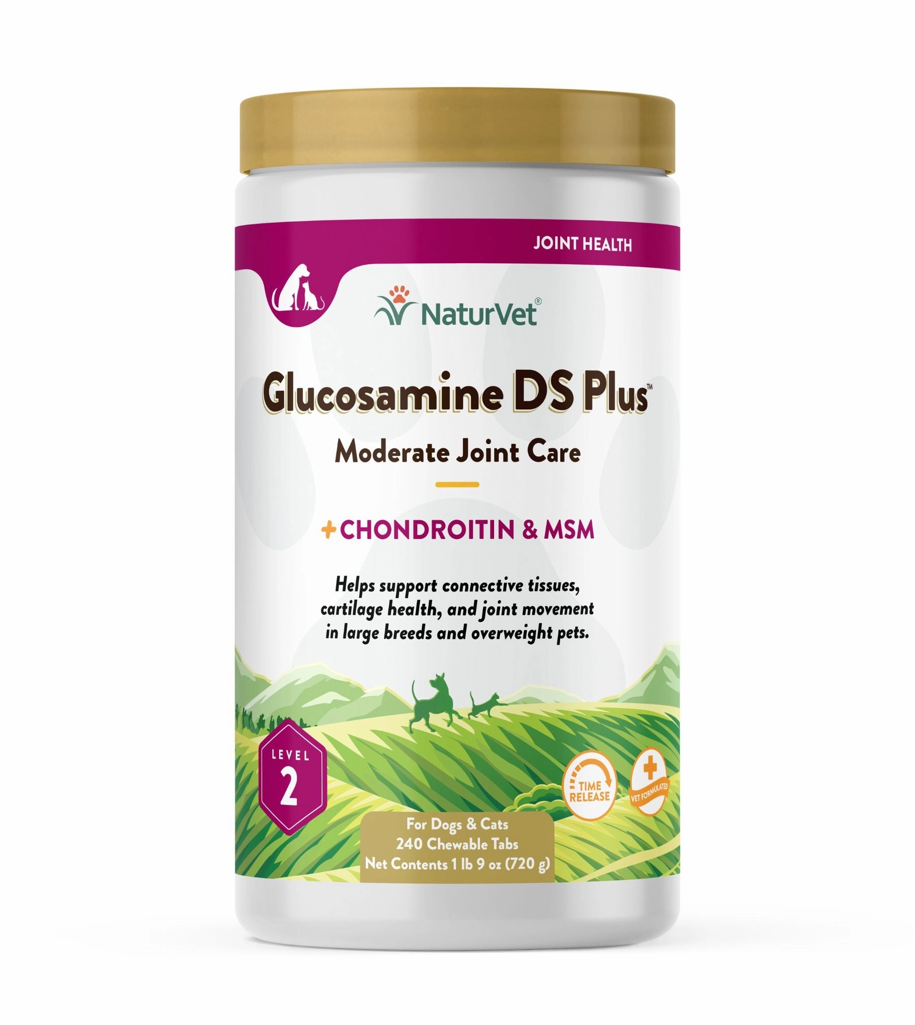 NaturVet Glusosamine DS Plus Level 2 (Time Release) Moderate Care Joint Support Supplement Chewable Tablets For Dogs & Cats