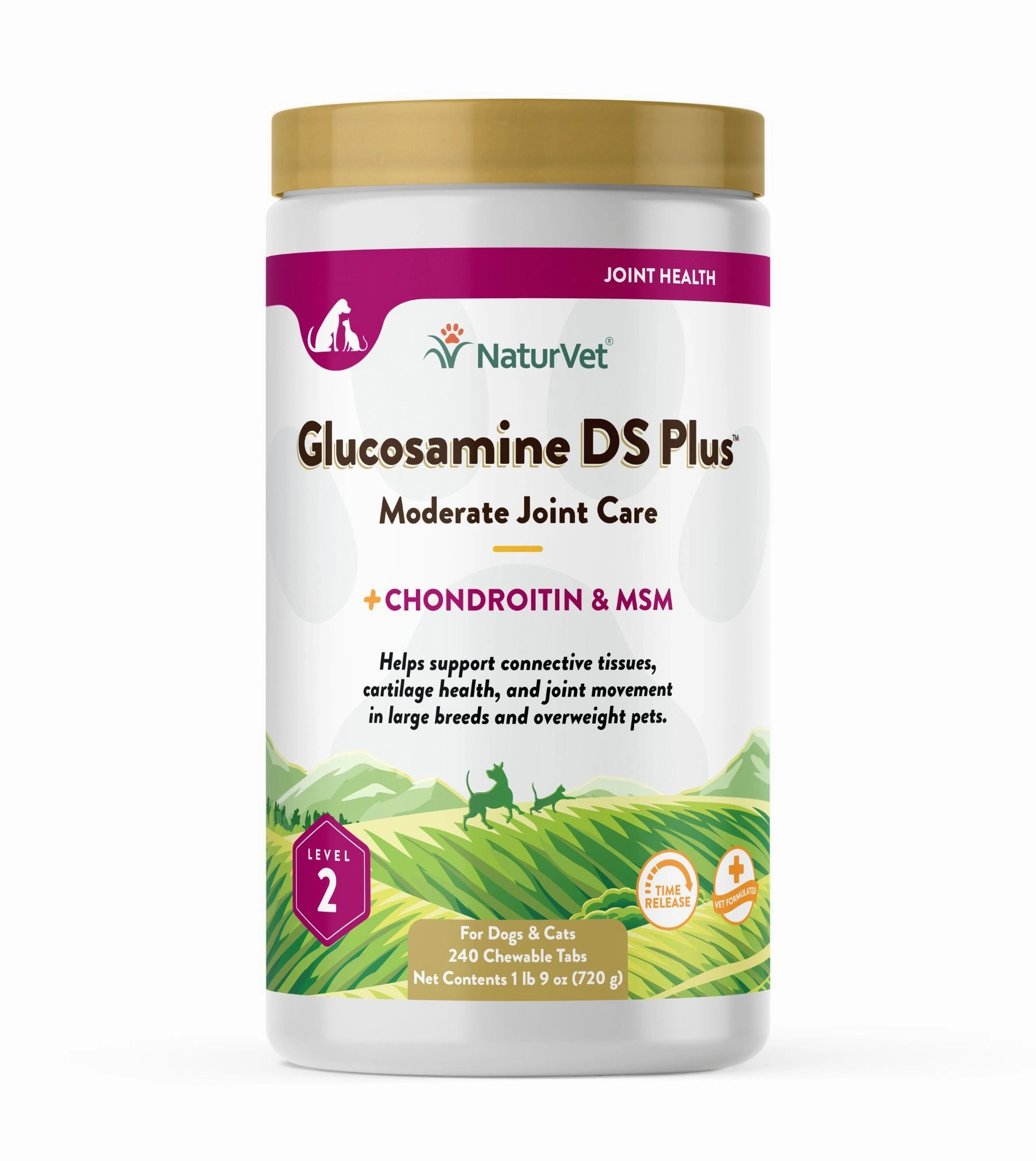 NaturVet Glusosamine DS Plus Level 2 (Time Release) Moderate Care Joint Support Supplement Chewable Tablets For Dogs & Cats