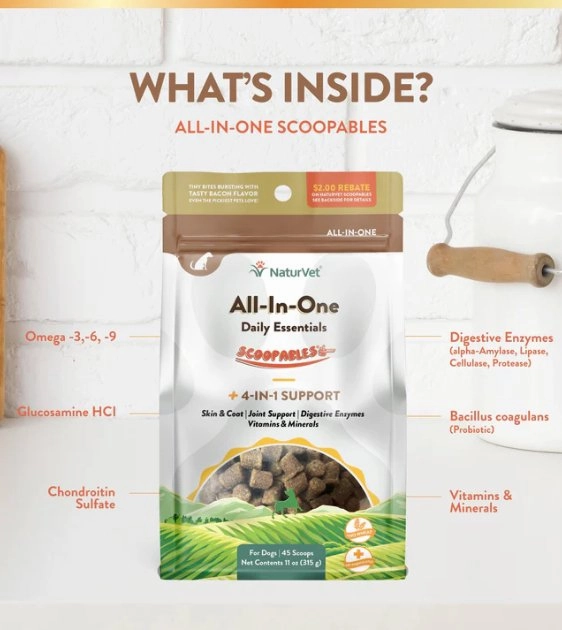 NaturVet Scoopables (Tiny Bites With Bacon Flavour) All-In-One Daily Essentials 4-in-1 Support Dog Supplement