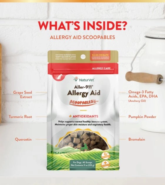 NaturVet Scoopables (Tiny Bites With Bacon Flavour) Aller-911 Allergy Aid Dog Supplement