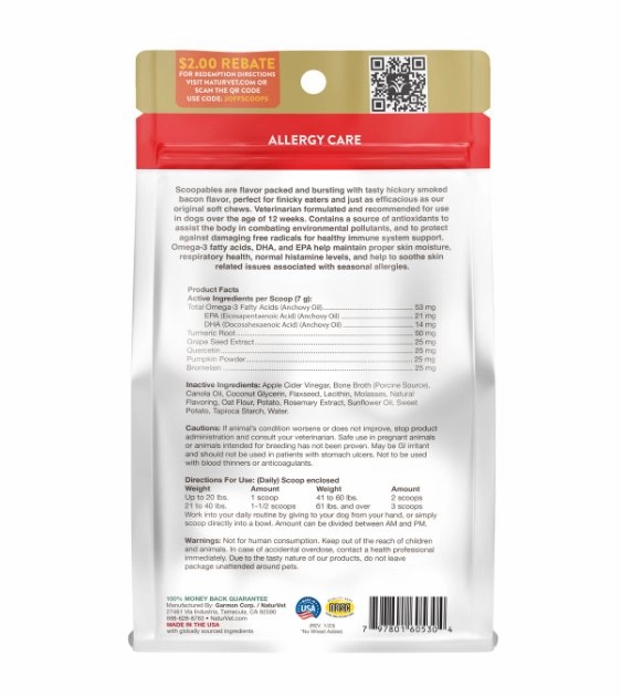 NaturVet Scoopables (Tiny Bites With Bacon Flavour) Aller-911 Allergy Aid Dog Supplement