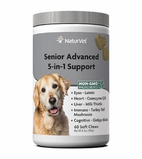 NaturVet Senior Advanced 5-in-1 Support (Cognitive, Eye, Liver, Heart, Immunity) Soft Chews (60 Count) dog oral care,pet dental