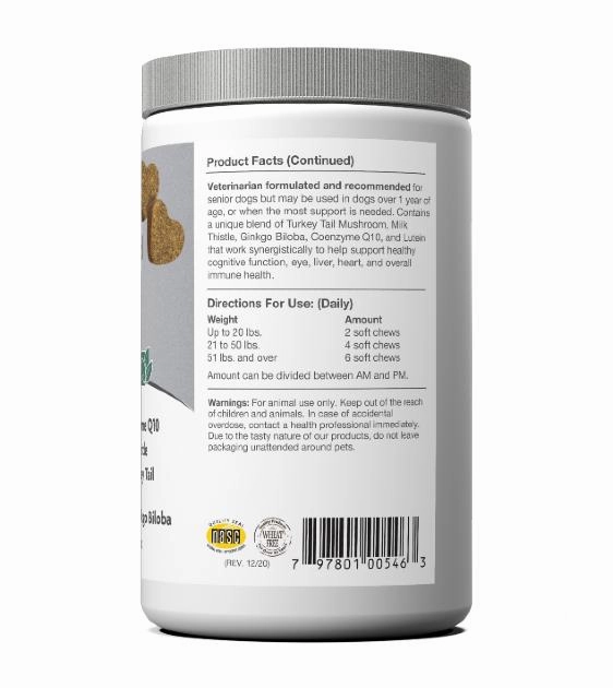 NaturVet Senior Advanced 5-in-1 Support (Cognitive, Eye, Liver, Heart, Immunity) Soft Chews (60 Count)