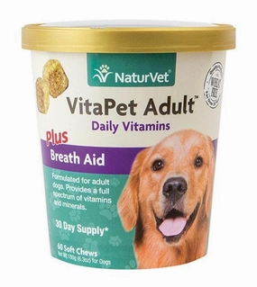 NaturVet VitaPet (Adult) Daily Vitamins Plus Breath Aid Soft Chew Dog Supplement (60 Count) dog oral care,pet dental