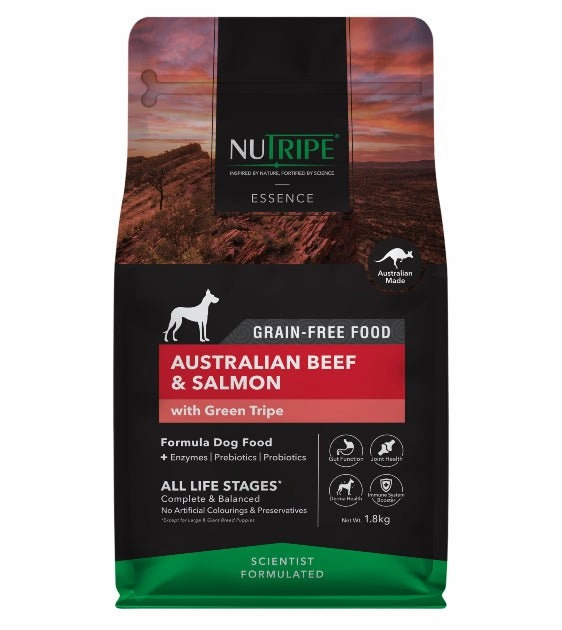 NUTRIPE Essence Grain-Free Australian Beef & Salmon with Green Tripe Formula Dog Food dog hygiene,clean pet