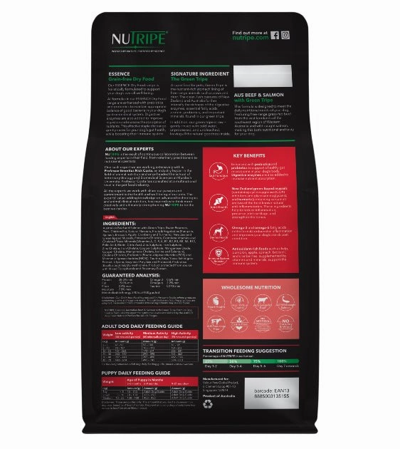 NUTRIPE Essence Grain-Free Australian Beef & Salmon with Green Tripe Formula Dog Food