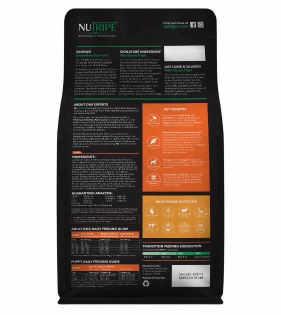 NUTRIPE Essence Grain-Free Australian Lamb & Salmon with Green Tripe Formula Dog Food