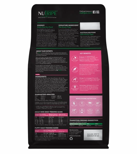 NUTRIPE Essence Grain-Free Australian Pork with Green Tripe Formula Dog Food