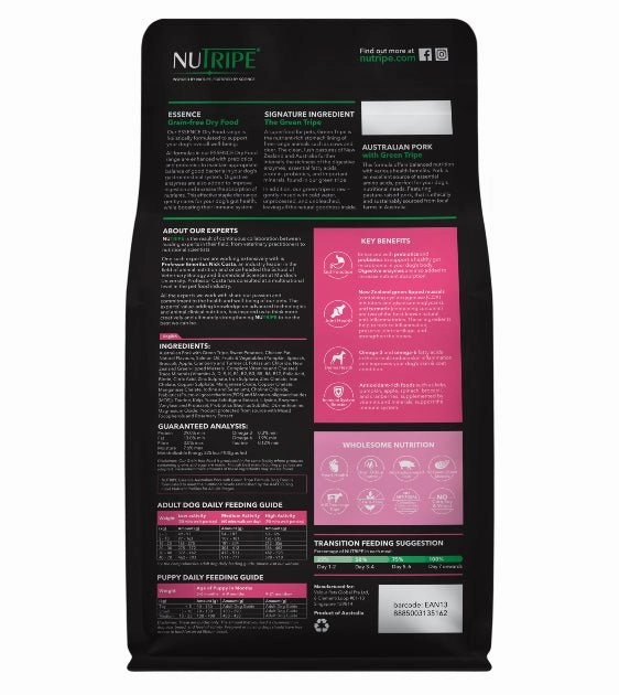 NUTRIPE Essence Grain-Free Australian Pork with Green Tripe Formula Dog Food