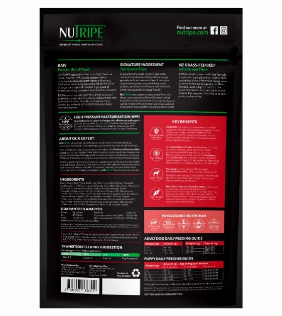 Nutripe Raw Freeze Dried Dog Food (NZ Grass-Fed Beef with Green Tripe)