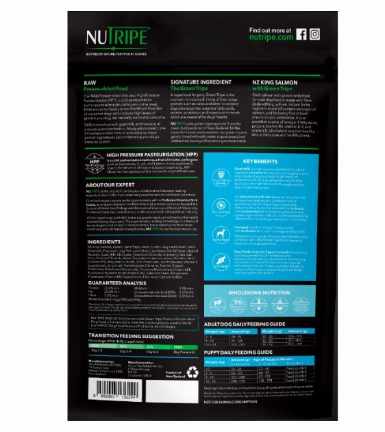 Nutripe Raw Freeze Dried Dog Food (NZ King Salmon with Green Tripe)