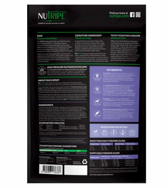 Nutripe Raw Freeze Dried Dog Food (Pacific Ocean Fish & Abalone with Green Tripe)