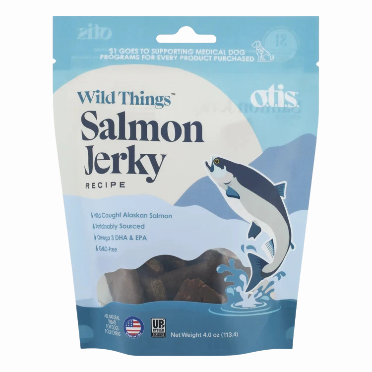 O.T.I.S. Wild Things Jerky Dog Treats - Wild Alaskan Salmon Jerky - 4oz bag