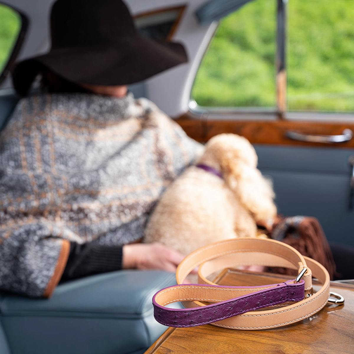 Ostrich Leather Dog Leash Grape