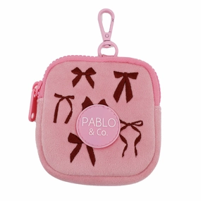 Pablo & Co Velvet Blush Bows Treat Pouch dog travel gear,pet travel