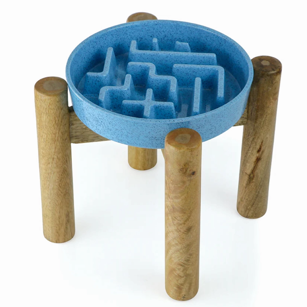 Pawpourri Geometric Slow Feed Melamine Bowl with Raised Diner for Dogs and Cats (Blue)