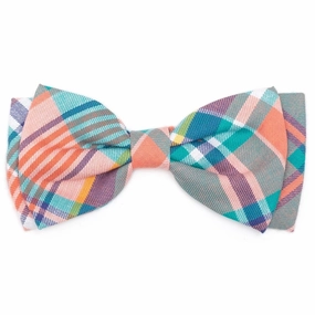 Peach Multi Plaid Dog Bow Tie dog collar accessory,collar decor