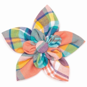 Peach Multi Plaid Dog Collar Flower dog collar accessory,collar decor