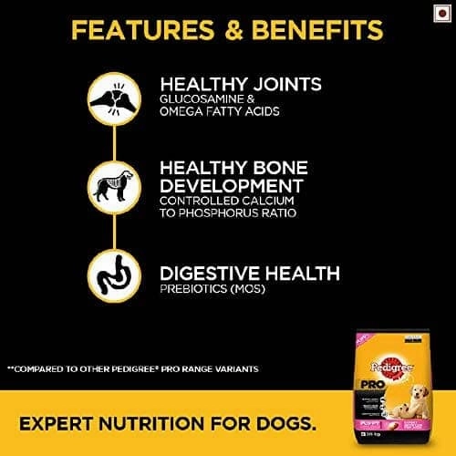Pedigree PRO Large Breed Puppy Dry Food and Chicken Flavour Biscrok Treat Combo (3kg  900g)