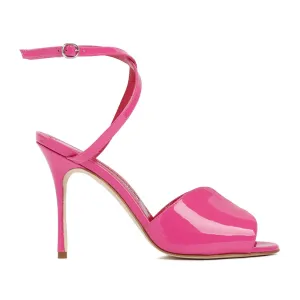 Pink Patent Calf Leather Hourani Sandal Shoes_Manolo-Blahnik