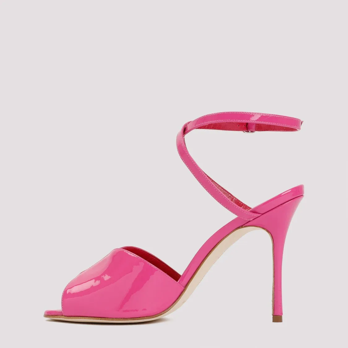 Pink Patent Calf Leather Hourani Sandal Shoes_Manolo-Blahnik