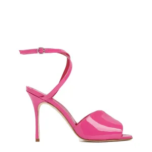 Pink Patent Calf Leather Hourani Sandal Shoes_Manolo-Blahnik