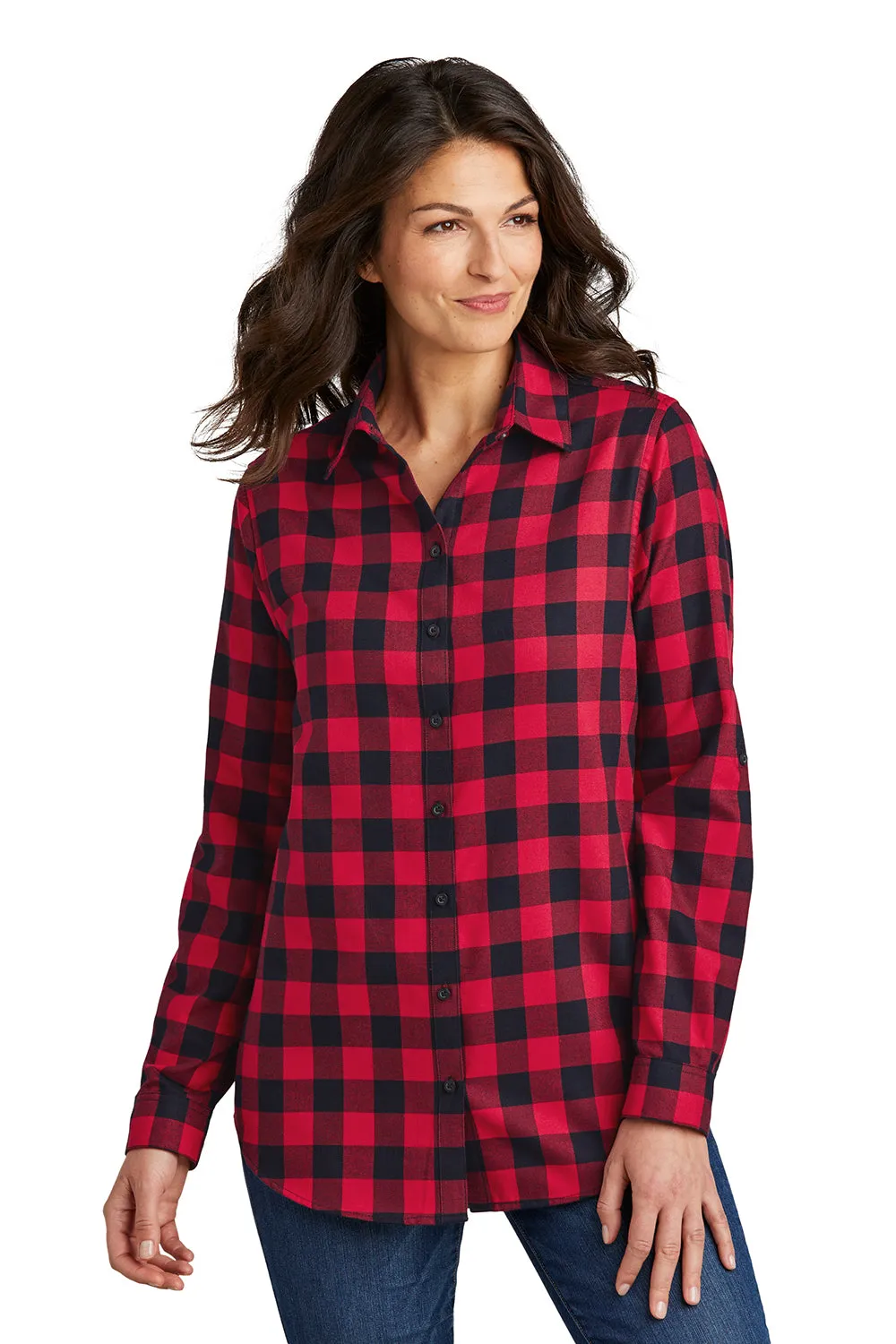 Port Authority Womens Flannel Long Sleeve Button Down Shirt - Red/Black Buffalo  Premium quality Clothing Port-Authority