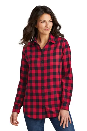 Port Authority Womens Flannel Long Sleeve Button Down Shirt - Red/Black Buffalo  Premium quality Clothing Port-Authority