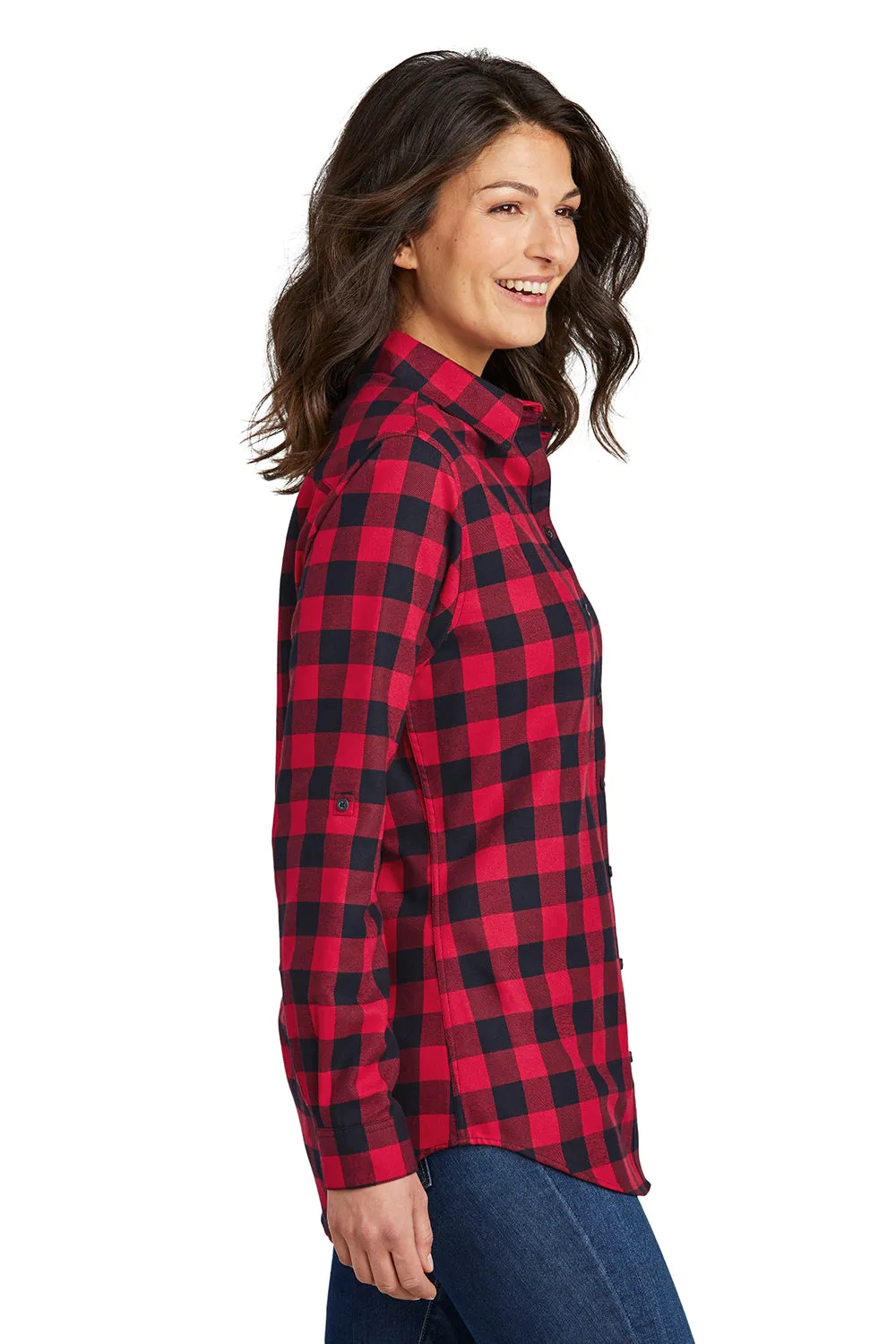 Port Authority Womens Flannel Long Sleeve Button Down Shirt - Red/Black Buffalo  Premium quality Clothing Port-Authority