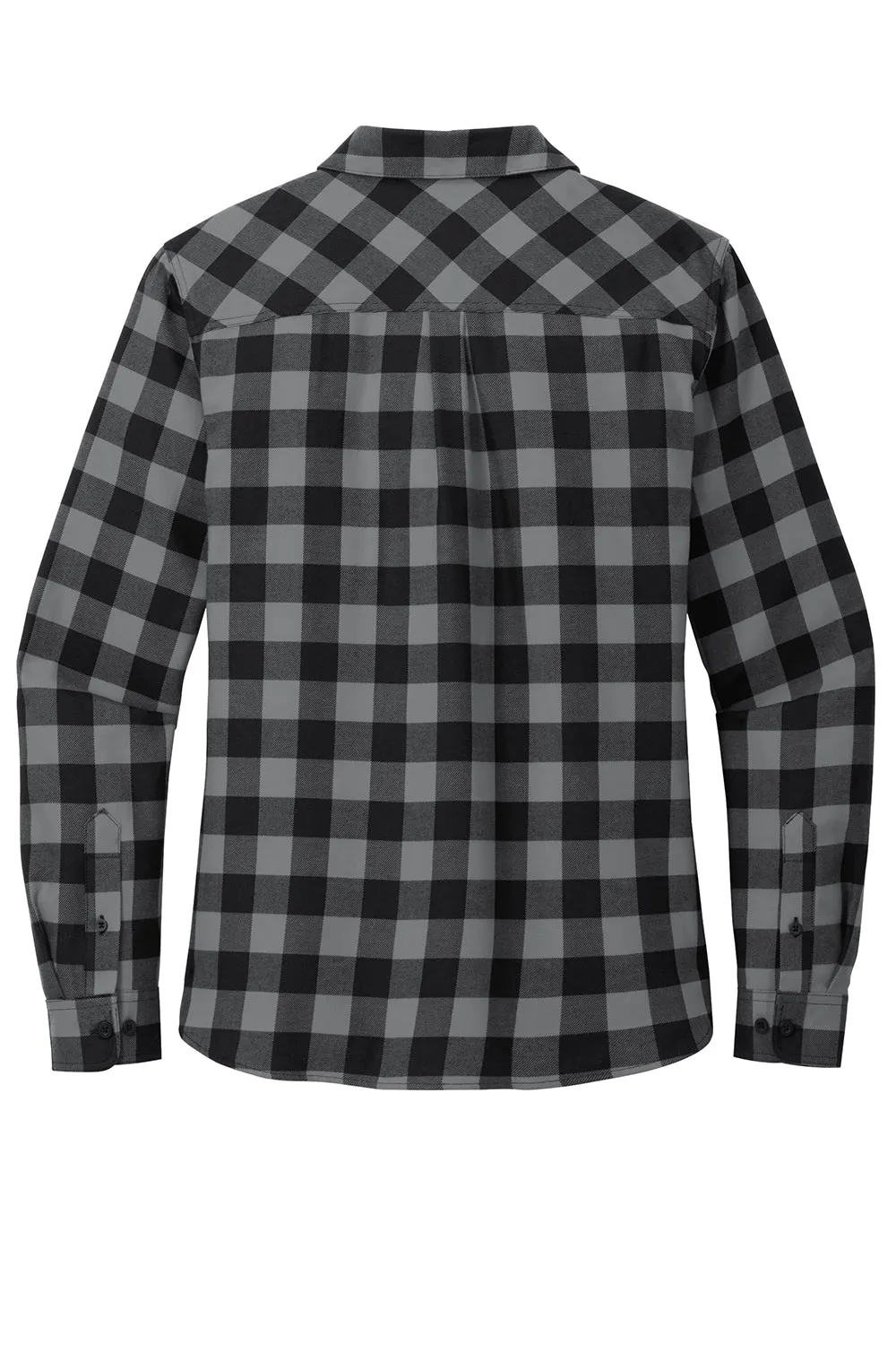 Port Authority Womens Plaid Flannel Long Sleeve Button Down Shirt w/ Double Pockets - Grey/Black Buffalo  Premium quality Clothing Port-Authority