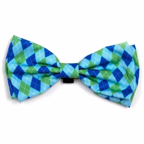 Preppy Argyle Dog Bow Tie Blue dog collar accessory,collar decor