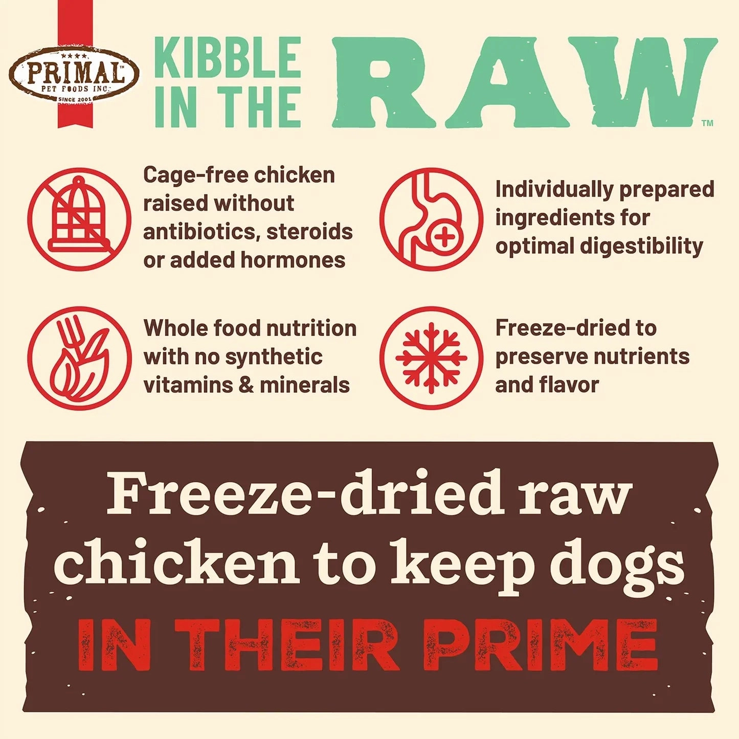 Primal Kibble in the Raw Freeze Dried Dog Food (Chicken Recipe With Grains)