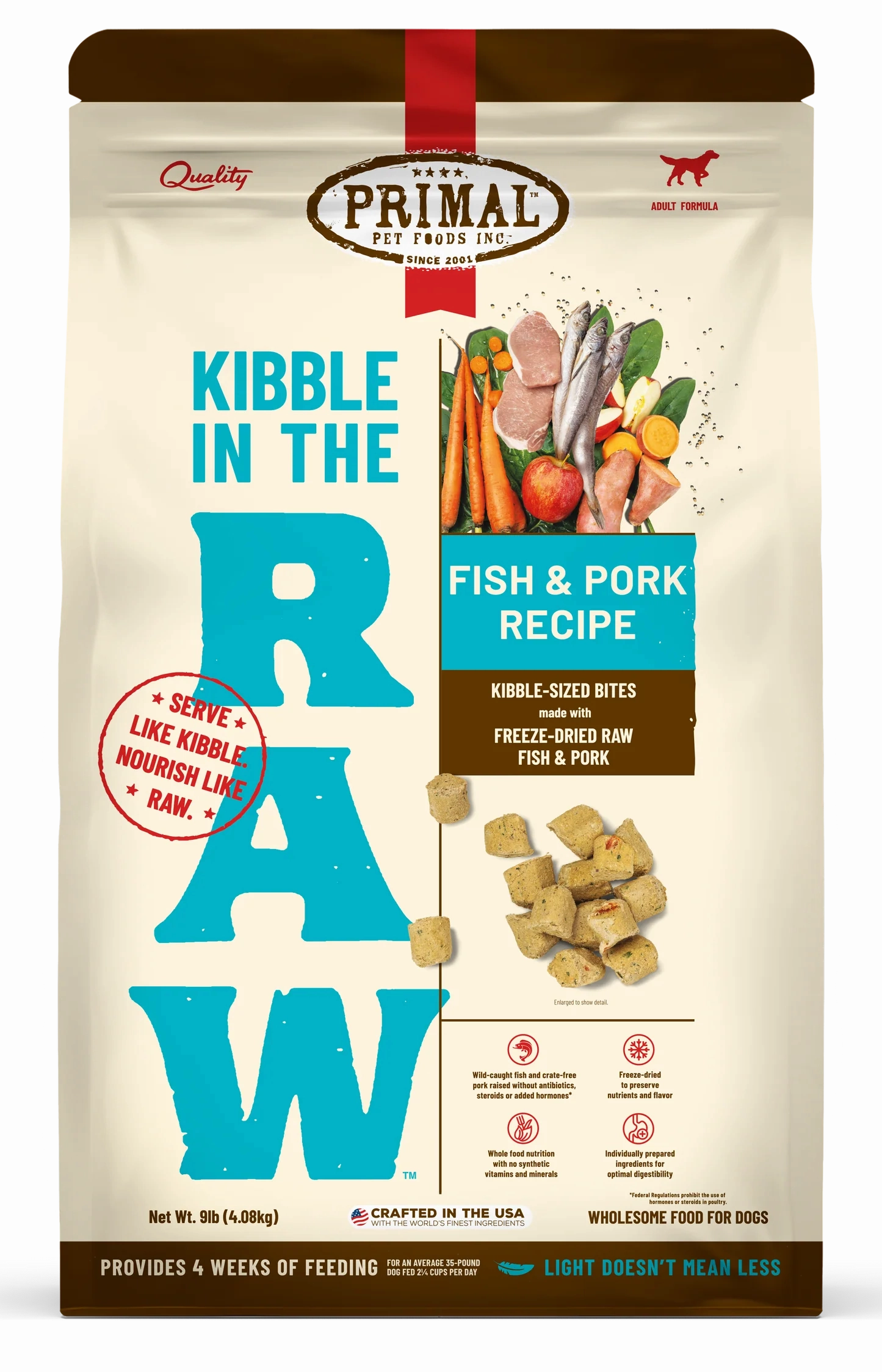Primal Kibble in the Raw Freeze Dried Dog Food (Fish & Pork Recipe With Grains)