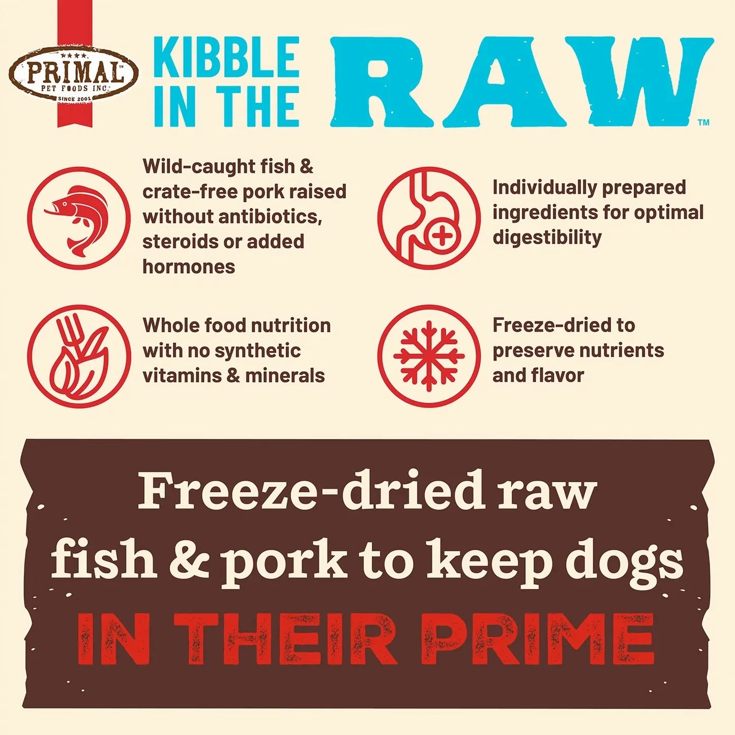 Primal Kibble in the Raw Freeze Dried Dog Food (Fish & Pork Recipe With Grains)
