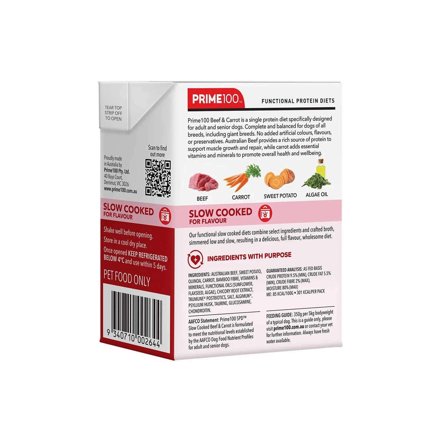 Prime100 SPD Single Protein Diets Slow Cooked Wet Dog Food (Beef & Carrot)