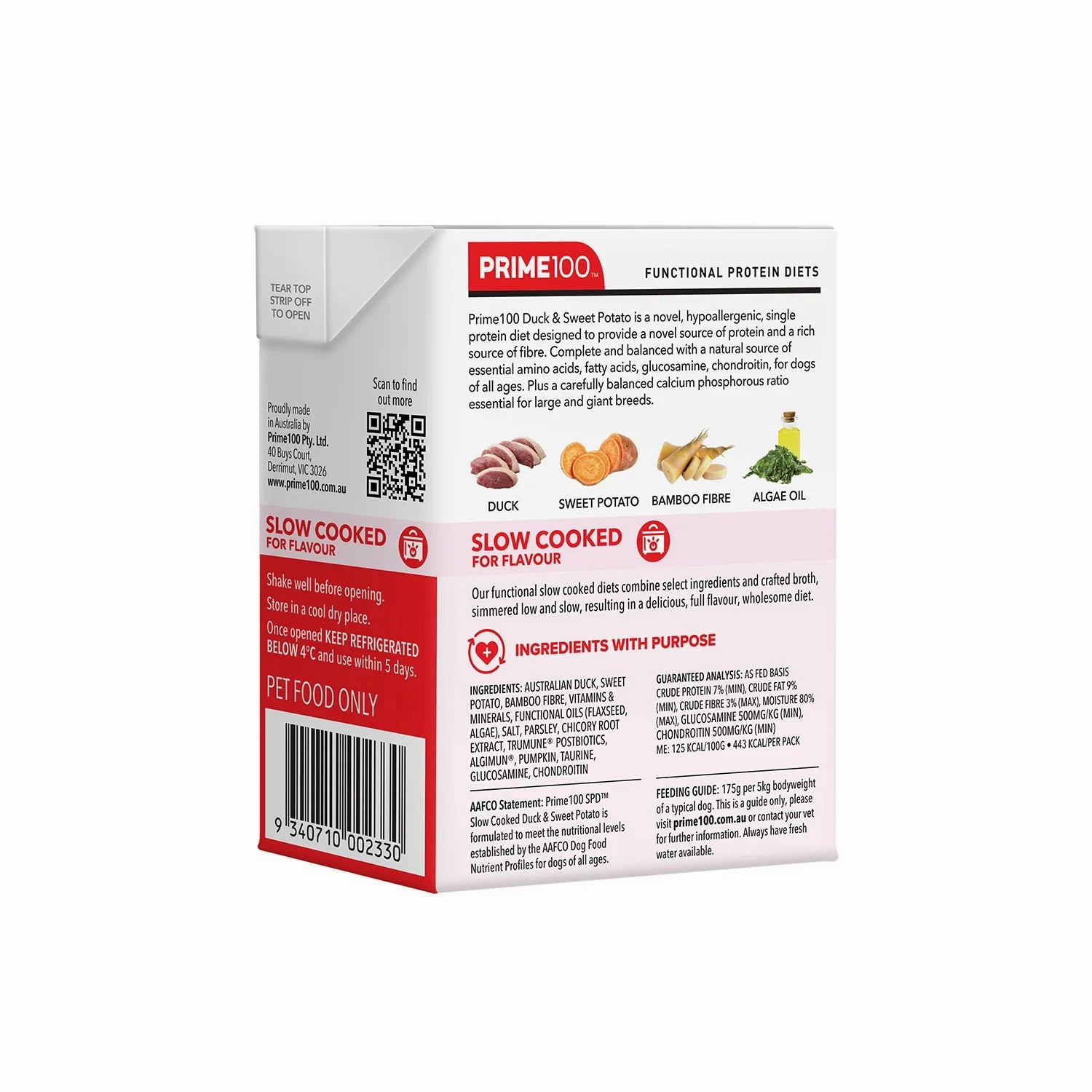 Prime100 SPD Single Protein Diets Slow Cooked Wet Dog Food (Duck & Sweet Potato)