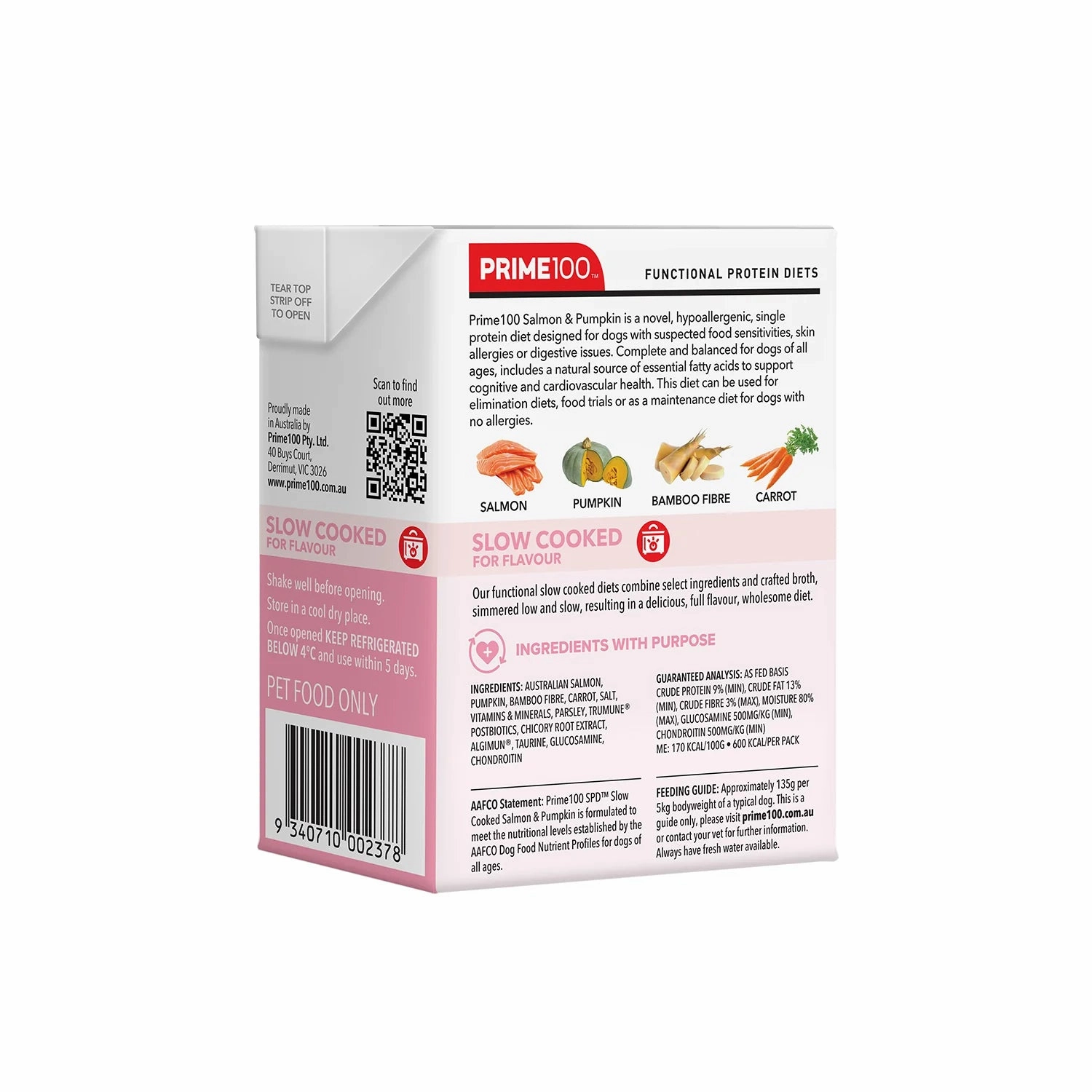 Prime100 SPD Single Protein Diets Slow Cooked Wet Dog Food (Salmon & Pumpkin)