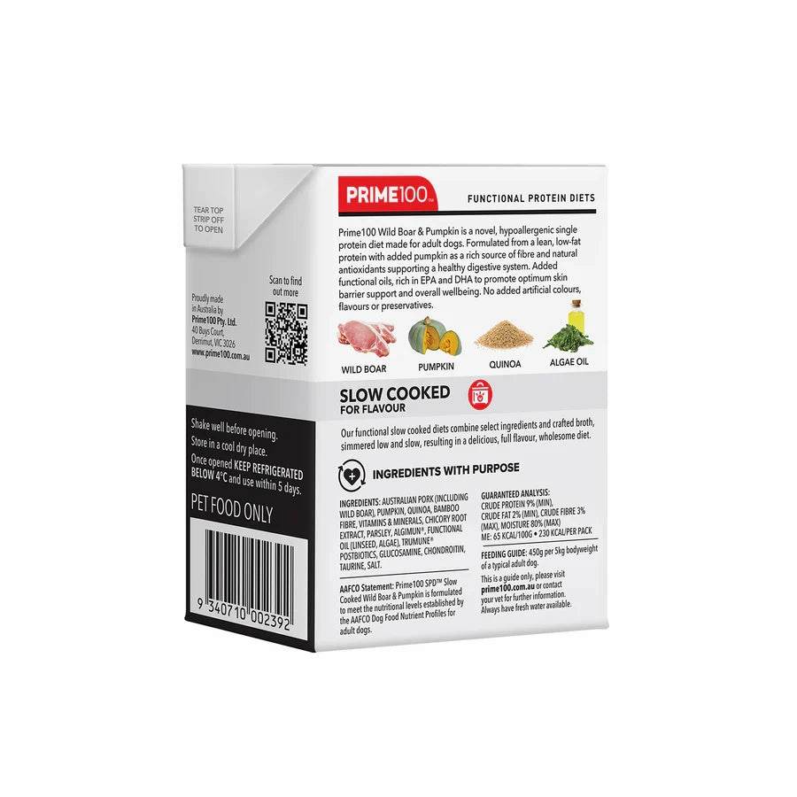 Prime100 SPD Single Protein Diets Slow Cooked Wet Dog Food (Wild Boar & Pumpkin)