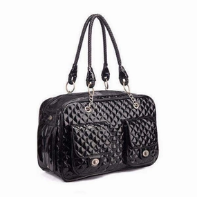 Quilted Patent Dog Carrier - Black dog travel gear,pet travel