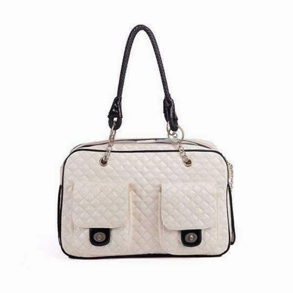 Quilted Patent Dog Carrier - White dog travel gear,pet travel