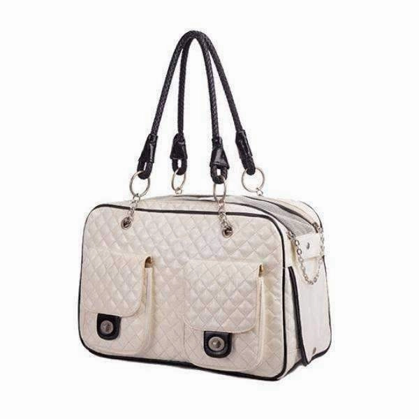 Quilted Patent Dog Carrier - White