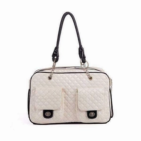 Quilted Patent Dog Carrier - White dog travel gear,pet travel