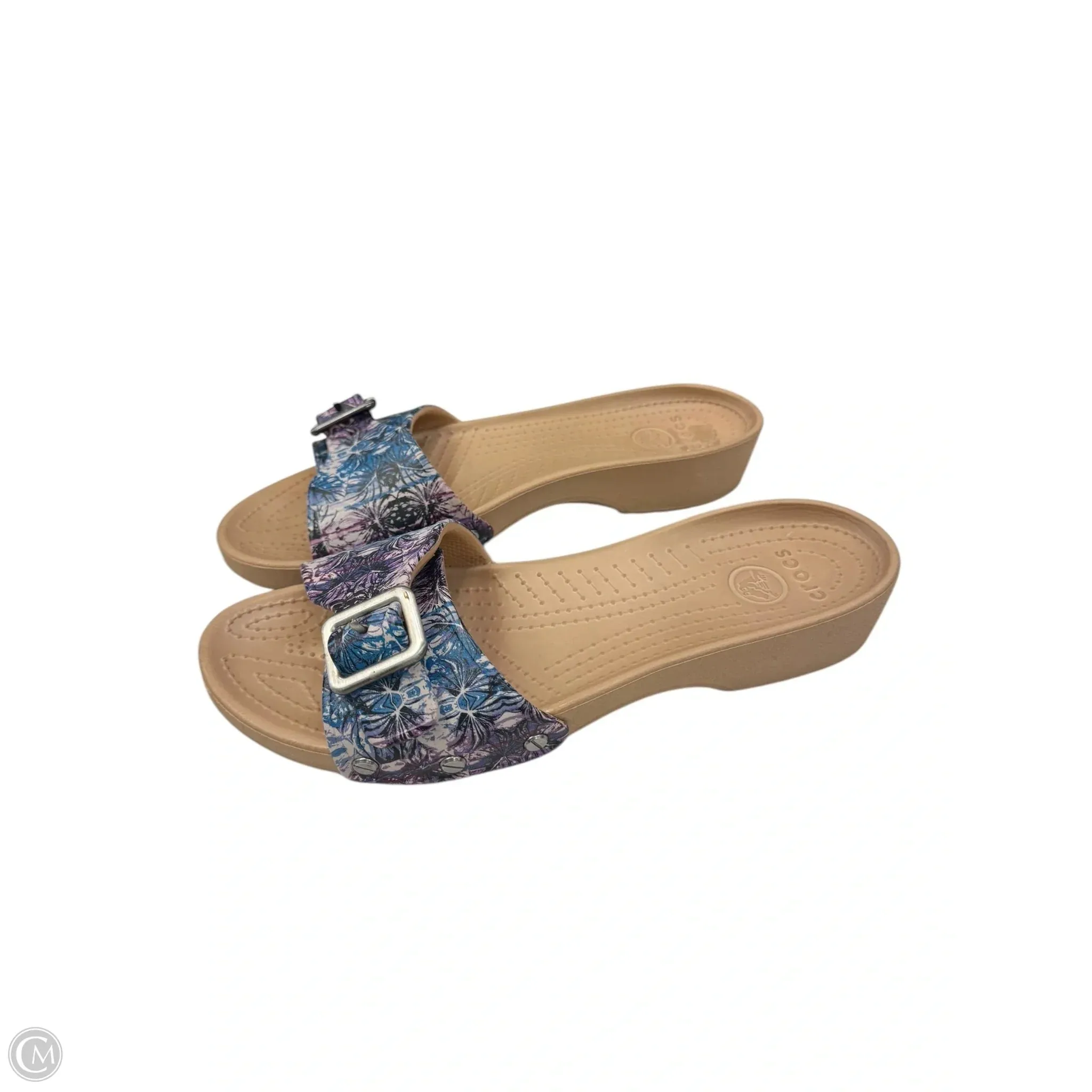 Sandals Flats By Crocs In Purple & Tan, Size: 10