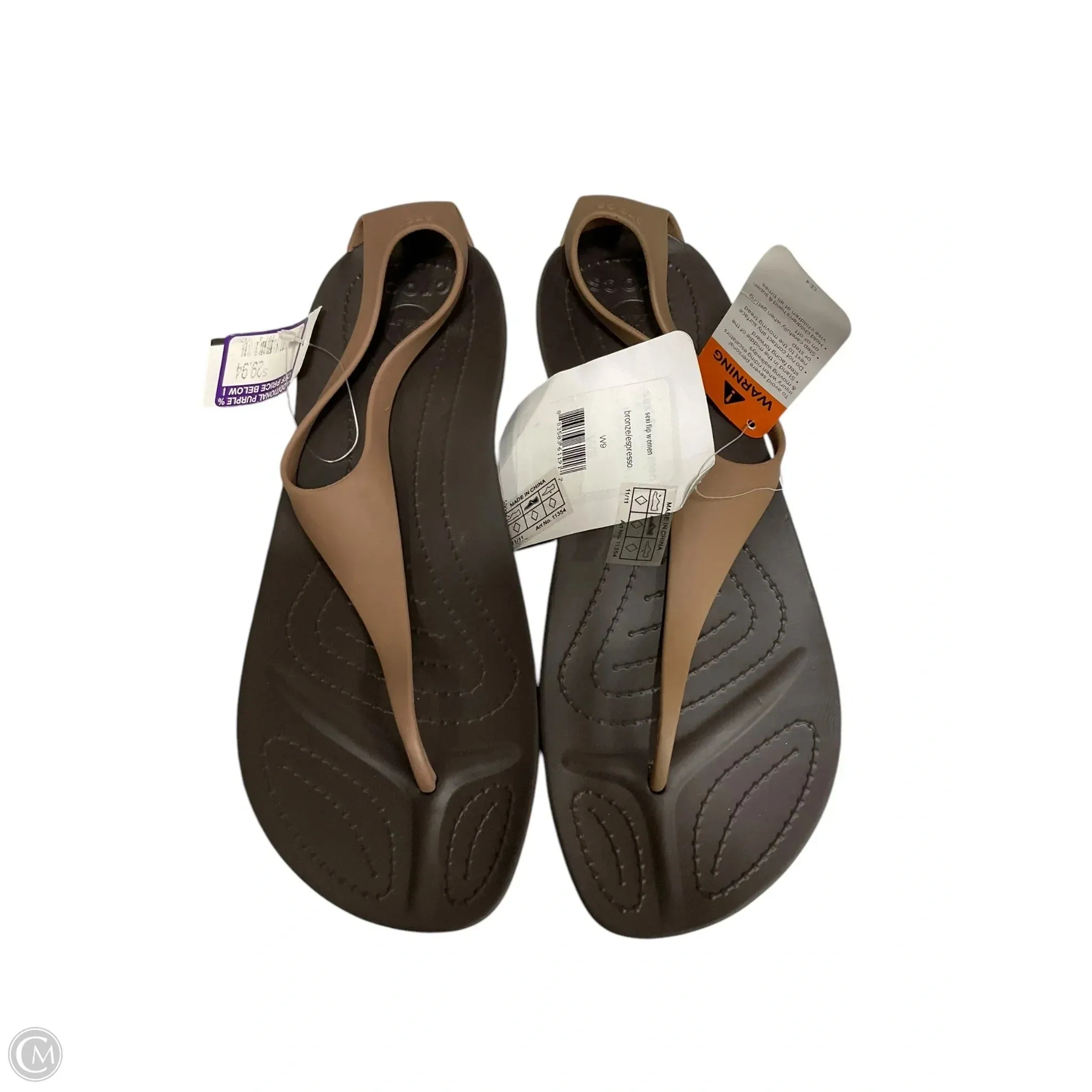 Sandals Flip Flops By Crocs In Brown, Size: 9 crocs