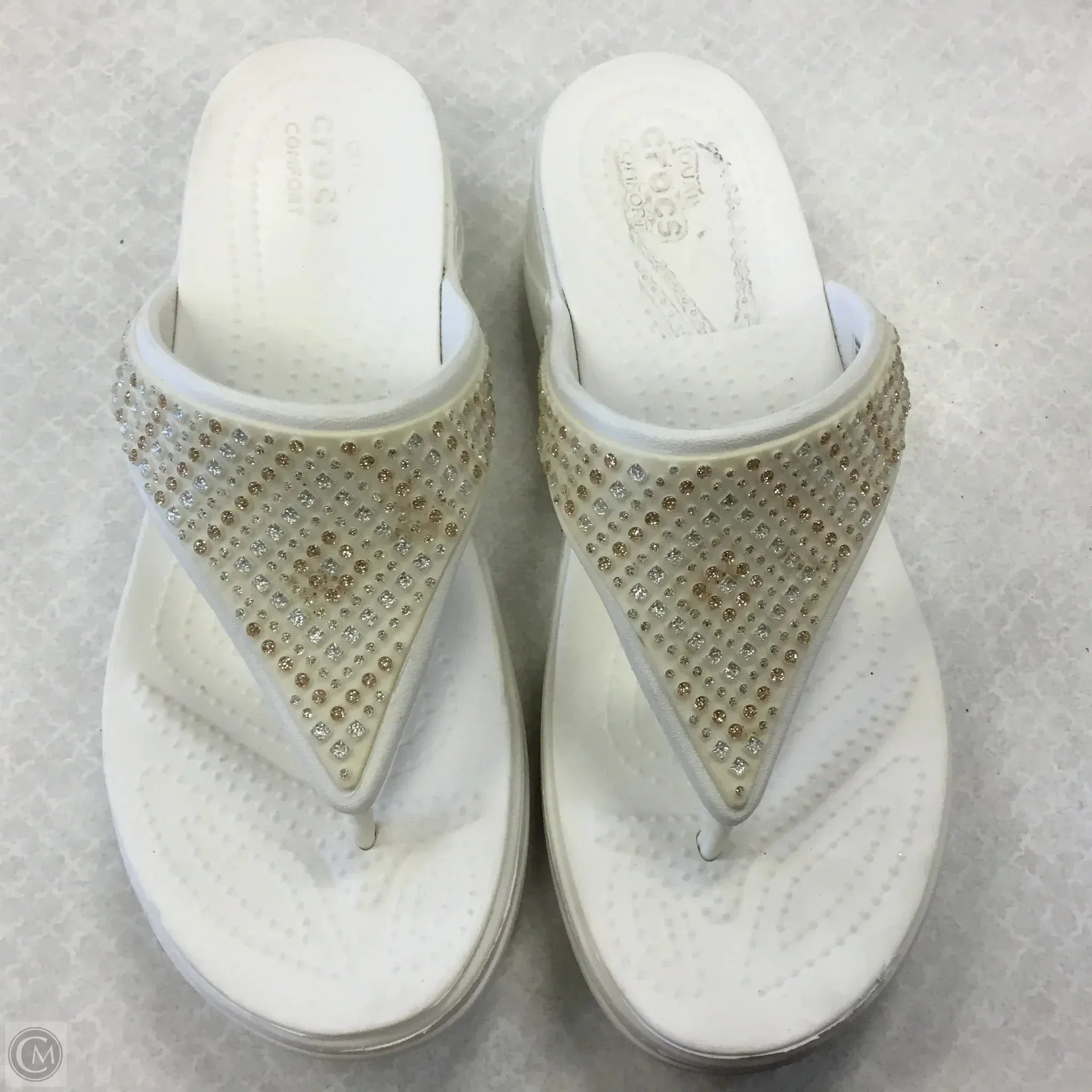 Sandals Heels Wedge By Crocs In White, Size: 8 crocs