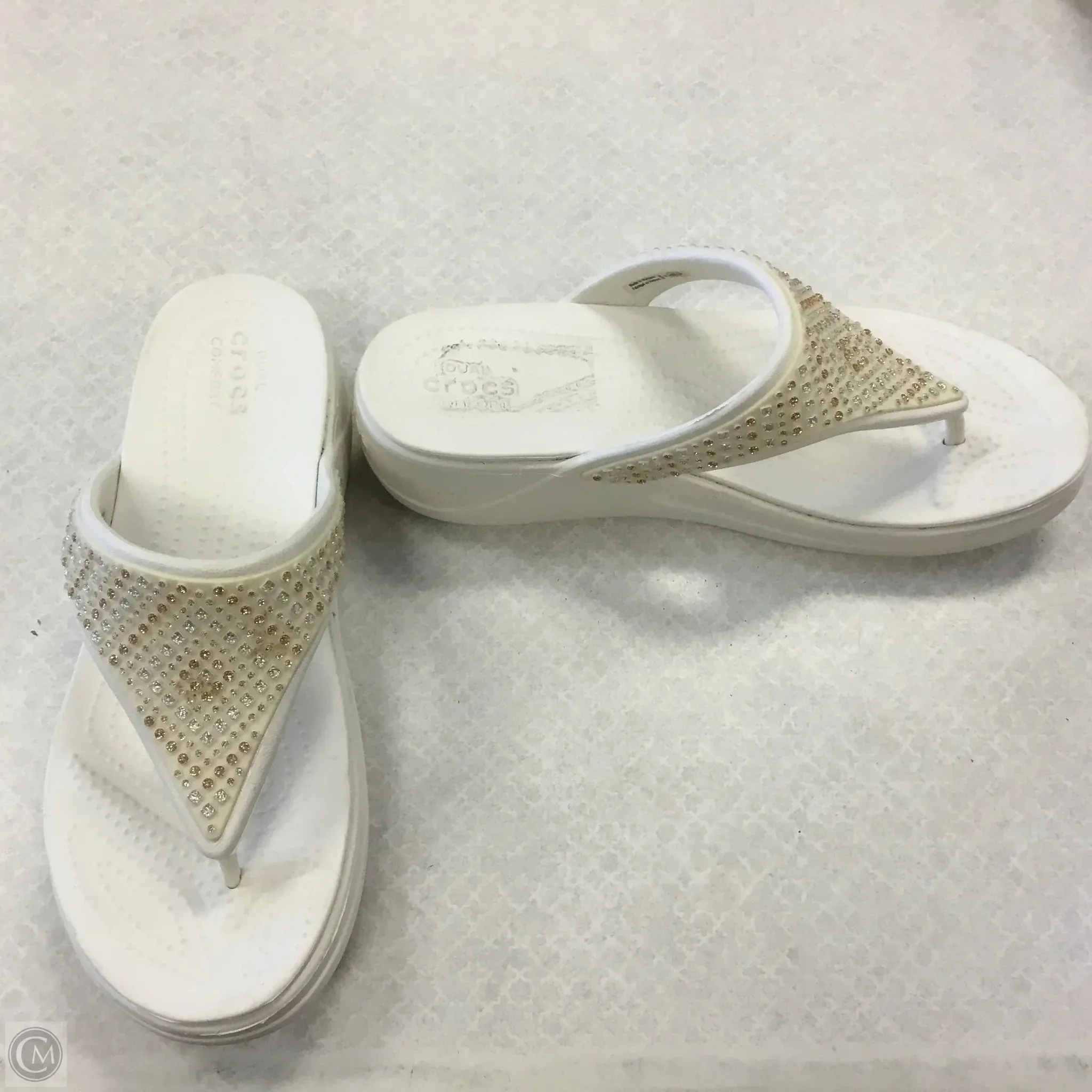 Sandals Heels Wedge By Crocs In White, Size: 8 crocs