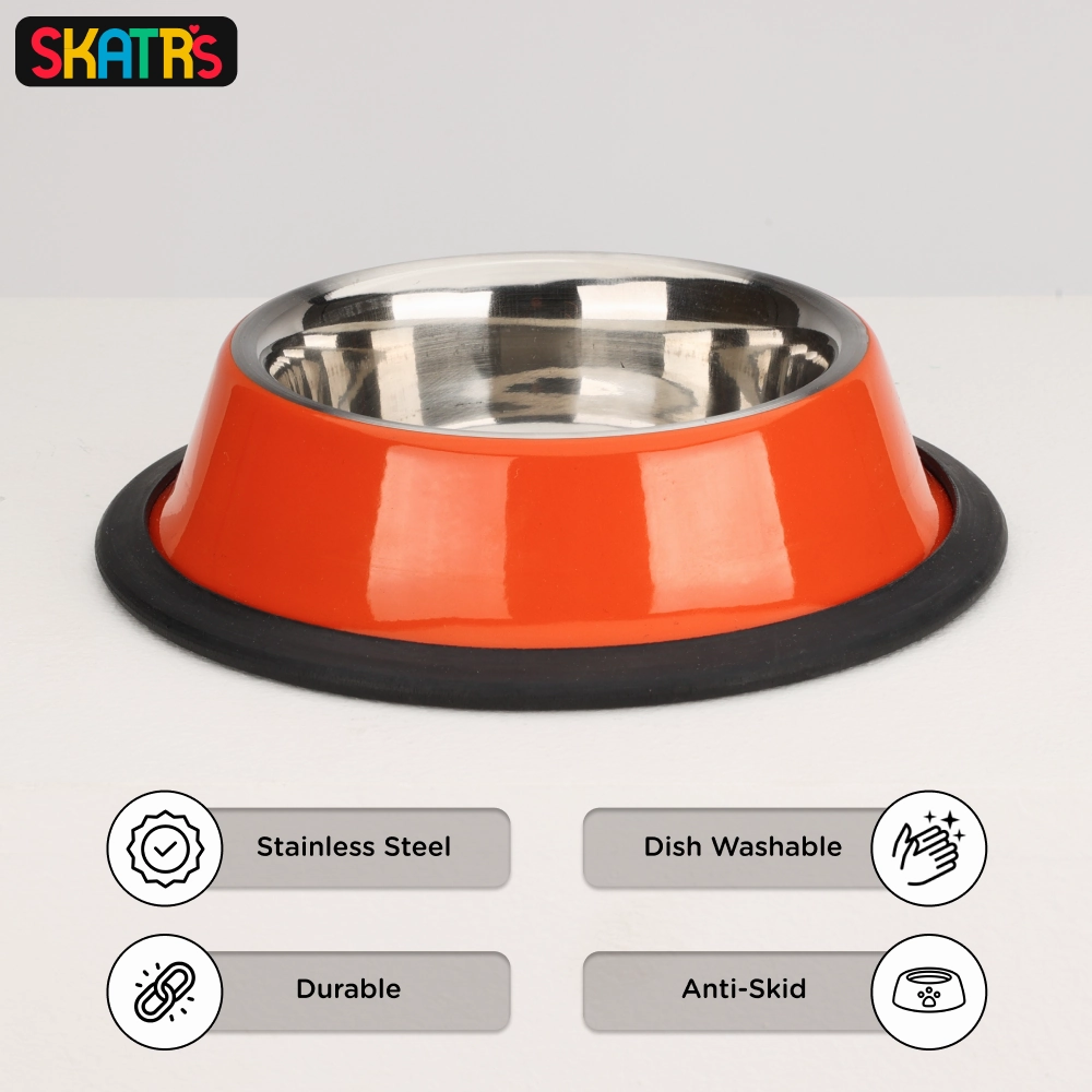 Skatrs Anti Skid Glossy Bowl for Dogs and Cats (Orange)