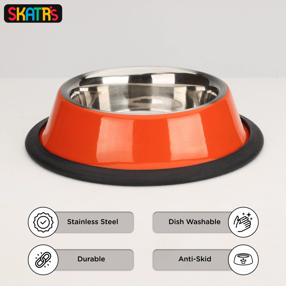 Skatrs Anti Skid Glossy Bowl for Dogs and Cats (Orange)