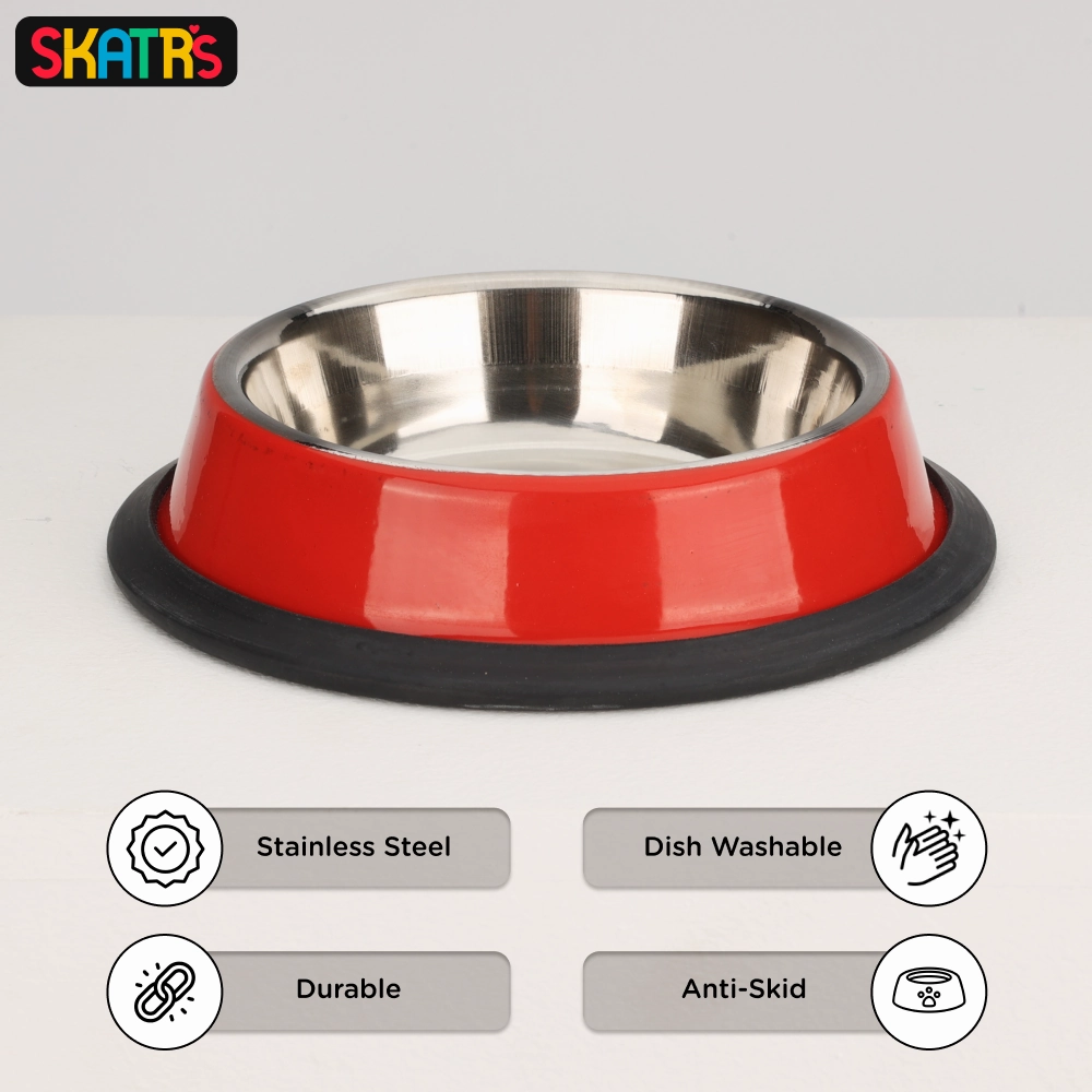 Skatrs Anti Skid Glossy Bowl for Dogs and Cats (Red)