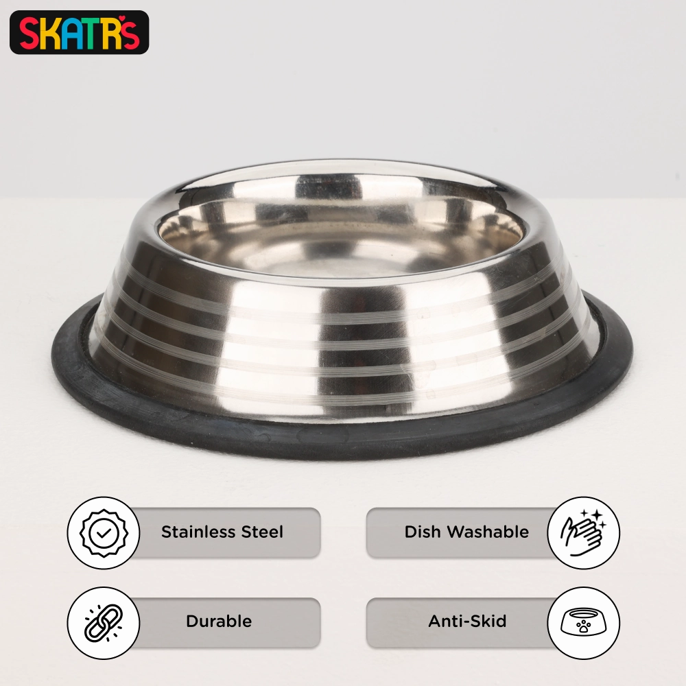 Skatrs Anti Skid Stainless Steel Striped Bowl for Dogs and Cats